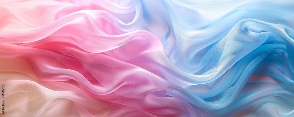 Abstract background of flowing pink and blue fabric with soft light