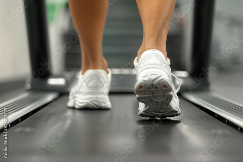 Close-up of Feet Walking on Treadmill in Gym, Exercise, Fitness © Thumbs