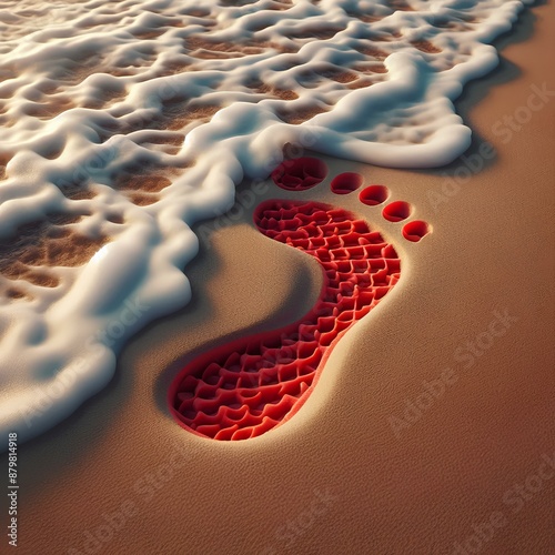 footprints on the red sand beach