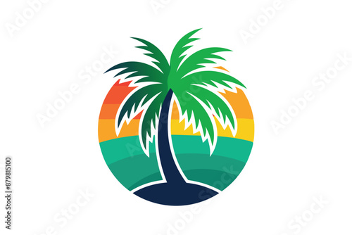 beautiful elegant summer graphic with palm tree sea and sunset