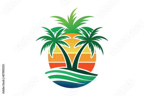beautiful elegant summer graphic with palm tree sea and sunset