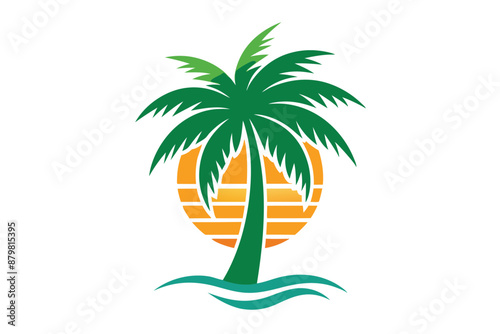beautiful elegant summer graphic with palm tree sea and sunset