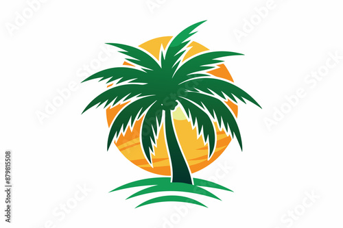 beautiful elegant summer graphic with palm tree sea and sunset