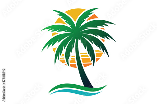 beautiful elegant summer graphic with palm tree sea and sunset