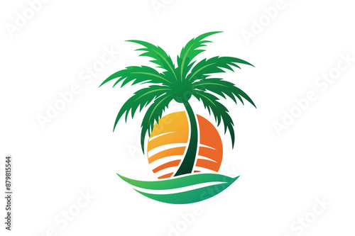 beautiful elegant summer graphic with palm tree sea and sunset