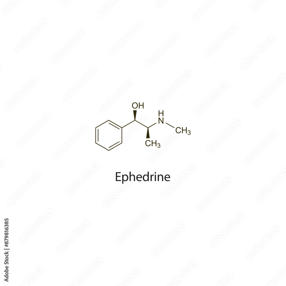 Ephedrine flat skeletal molecular structure Sympathomimetic drug used in cough, nasal congestion treatment. Vector illustration scientific diagram. Ephedrine flat skeletal molecular structure Sympathomimetic drug used in cough, nasal congestion treatment. Vector illustration scientific diagram.