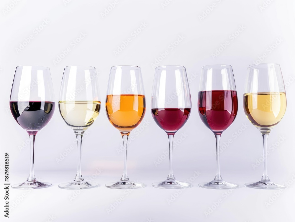 A collection of wine glasses lined up together A collection of wine glasses lined up together