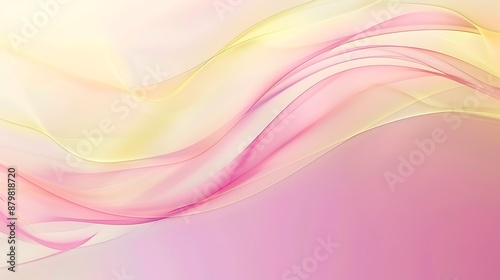 A calming abstract background with smooth gradients and gentle curves in pastel shades of pink and yellow