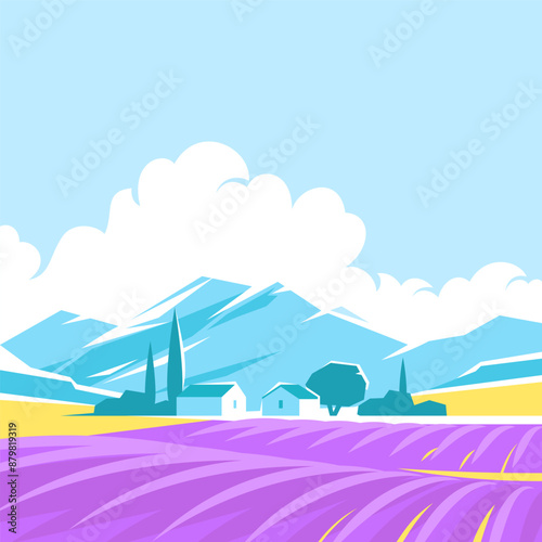 Provence landscape with the lavender field and mountains