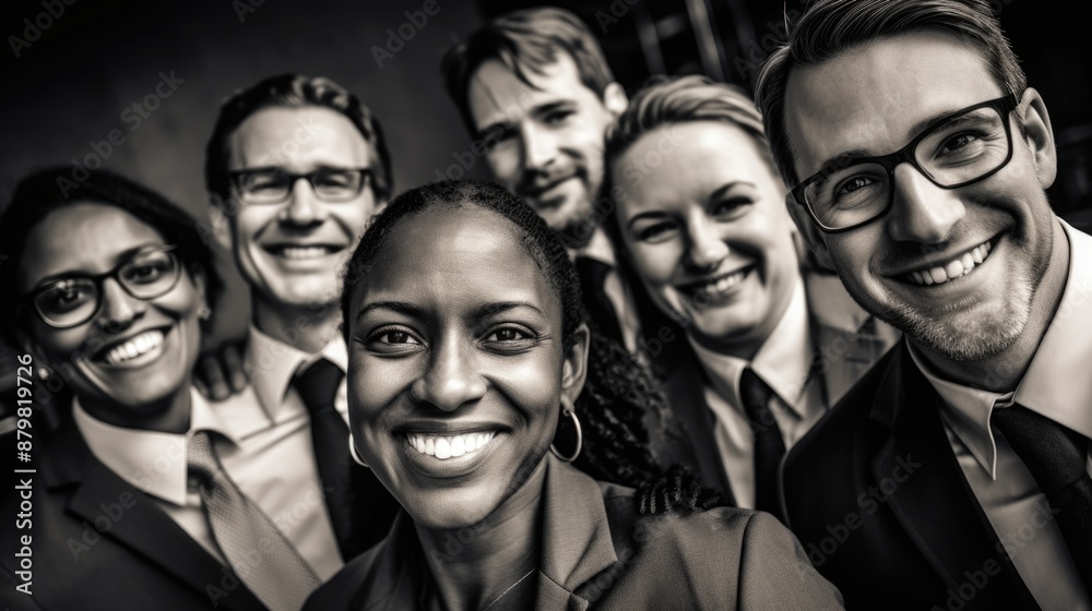 Obraz premium A group of people posing together in monochrome tones