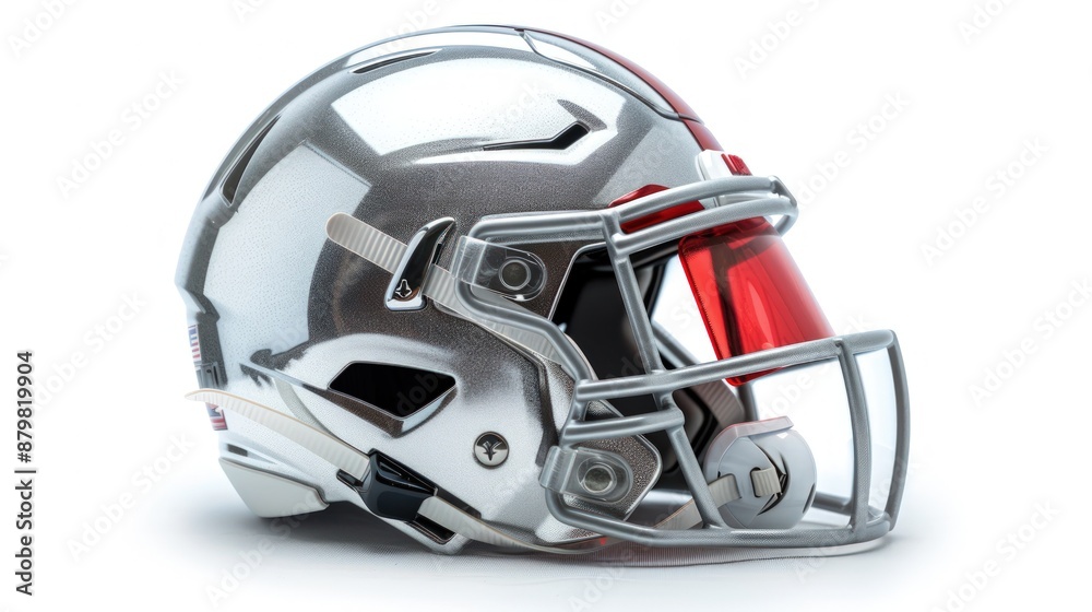 Fototapeta premium A silver football helmet with a red visor. Generate AI image