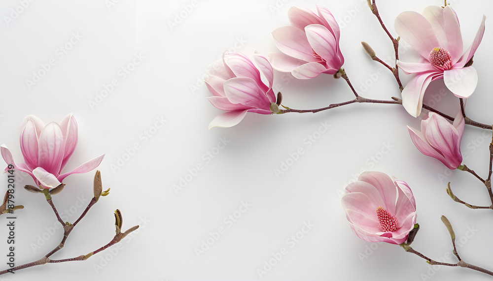 Obraz premium Pink magnolia flower isolated on white background with full depth of field