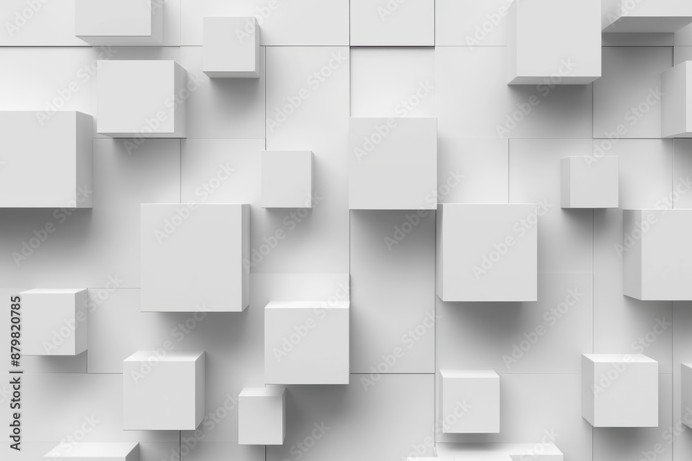Abstract white blocks background design with empty space for text - randomly positioned and fading out cube boxes for a wallpaper or banner Abstract white blocks background design with empty space for text - randomly positioned and fading out cube boxes for a wallpaper or banner