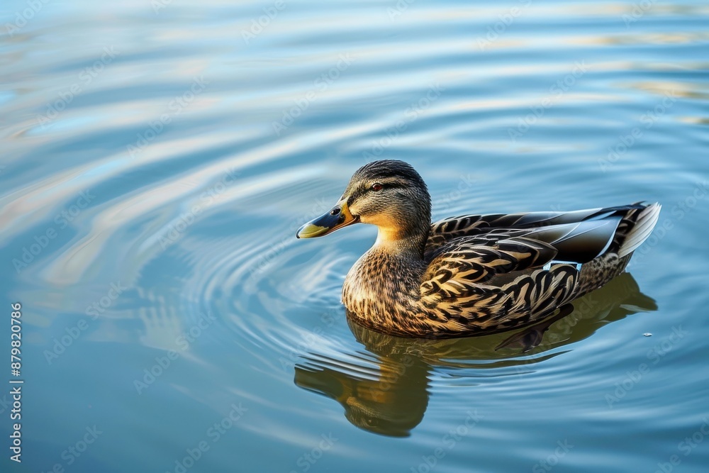 Tranquil pond setting for wildlife photography with peaceful duck swimming amid serene waters and calm surroundings Tranquil pond setting for wildlife photography with peaceful duck swimming amid serene waters and calm surroundings