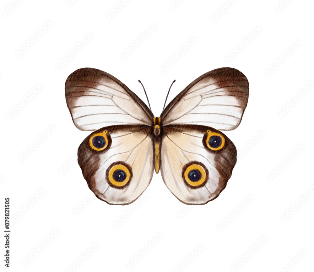 Fototapeta premium Watercolor colorful butterflies, isolated on white background. blue, yellow, pink and red butterfly spring 