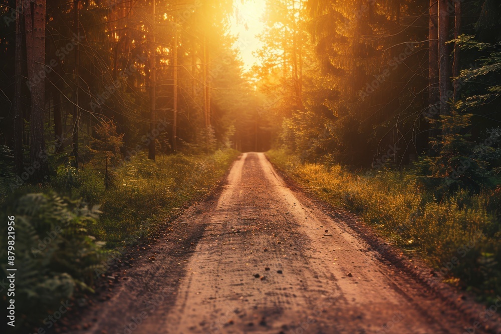 Forest path at dusk: a sunset hues. Innovative ad Forest path at dusk: a sunset hues. Innovative ad