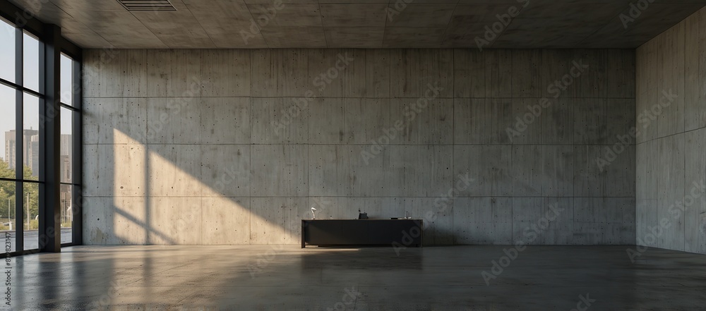 Blank wall in bright concrete office with large windows Blank wall in bright concrete office with large windows