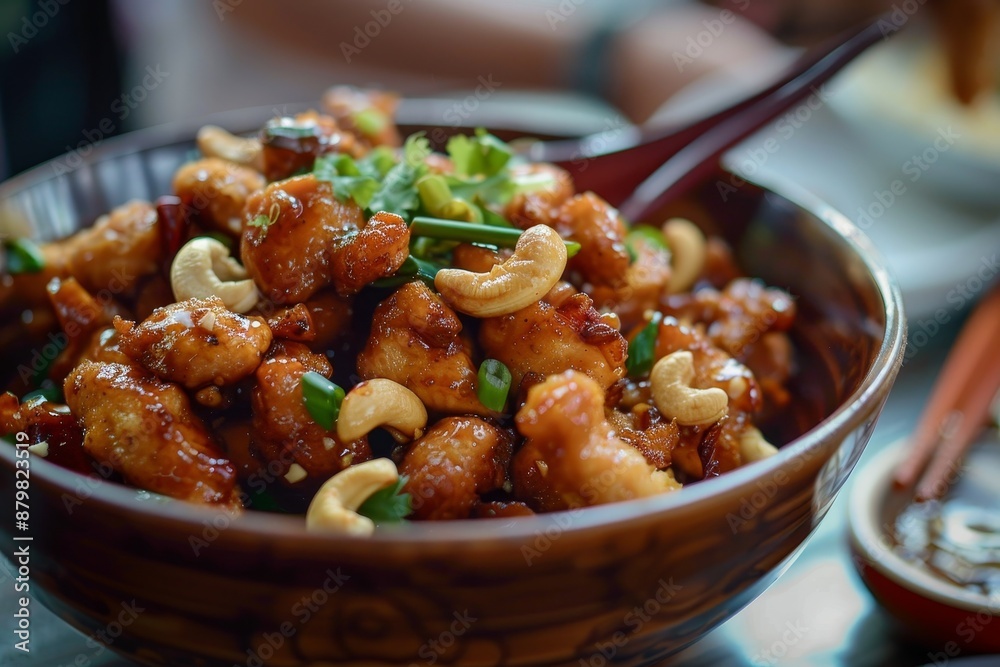 Fried chicken stir fried with cashew nuts in a sweet sauce of Chinese cuisine Fried chicken stir fried with cashew nuts in a sweet sauce of Chinese cuisine