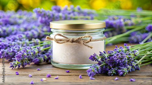 Empty jar label mockup with lavender flowers