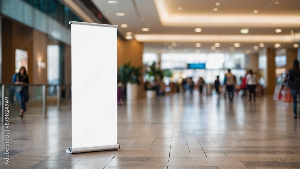 Blank white Rollup mockup in business center or shopping mall Blank white Rollup mockup in business center or shopping mall
