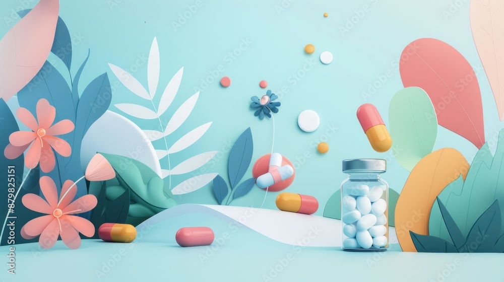 Pill Bottle and Flowers 3D Design