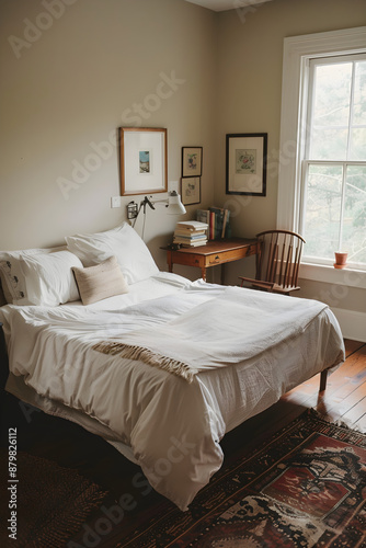Serene and Cozy Bedroom with Natural Light, Elegant Decor, and Inviting Atmosphere Perfect for Relaxation