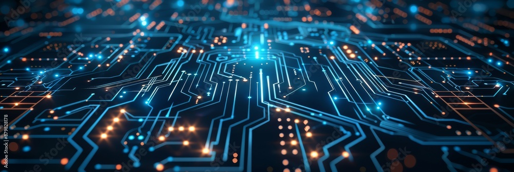 Obraz premium Abstract image of a digital circuit board, representing modern technology, innovation, and connections.