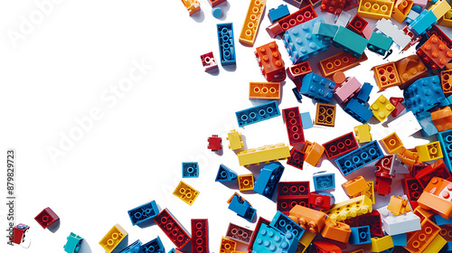 A pile of colorful blocks scattered all over the place. The bricks of different shapes and sizes to show diversity