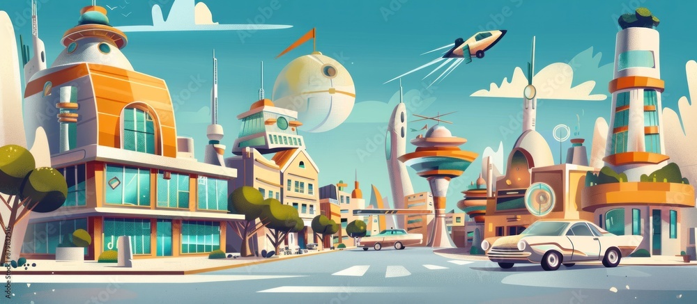 Futuristic Cityscape with Flying Cars and Modern Architecture Futuristic Cityscape with Flying Cars and Modern Architecture