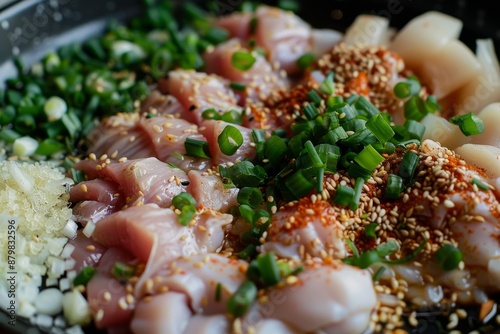 Japanese chicken hot pot with seasonings photo