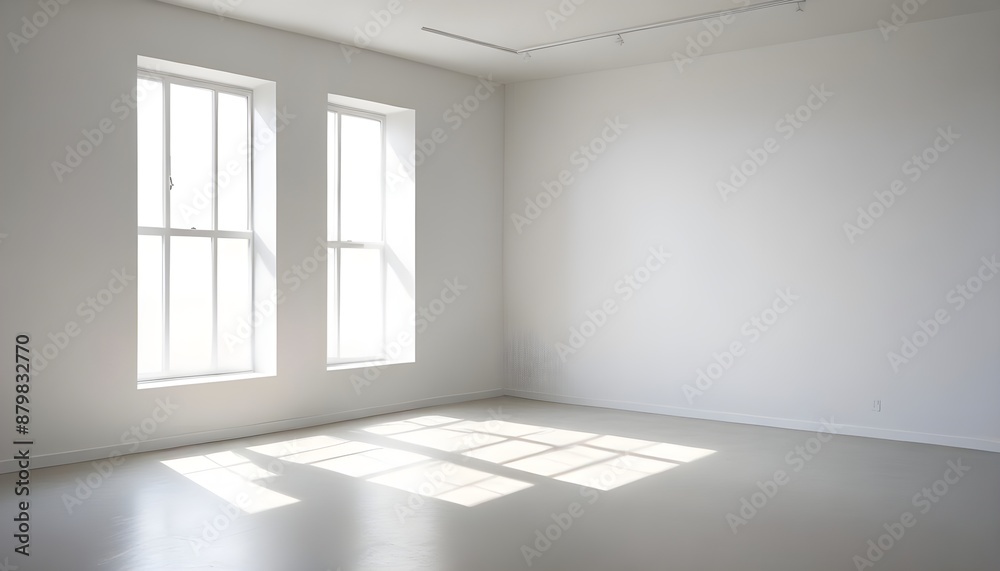 Fototapeta premium A White empty room with shadows of a window, empty wall background