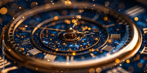 Wallpaper Mural Close-up of an antique clock face with intricate details and golden gears, illuminated by sparkling bokeh lights, ideal for concepts of time and luxury. Torontodigital.ca