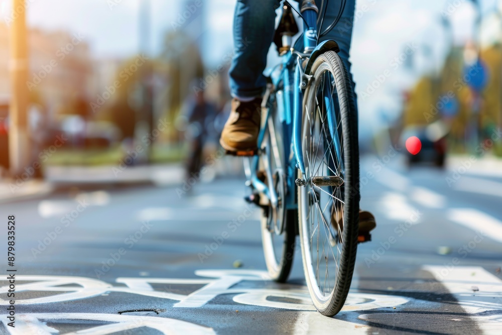 Bicycle on bike lane in city. Bicycle on bike lane in city.