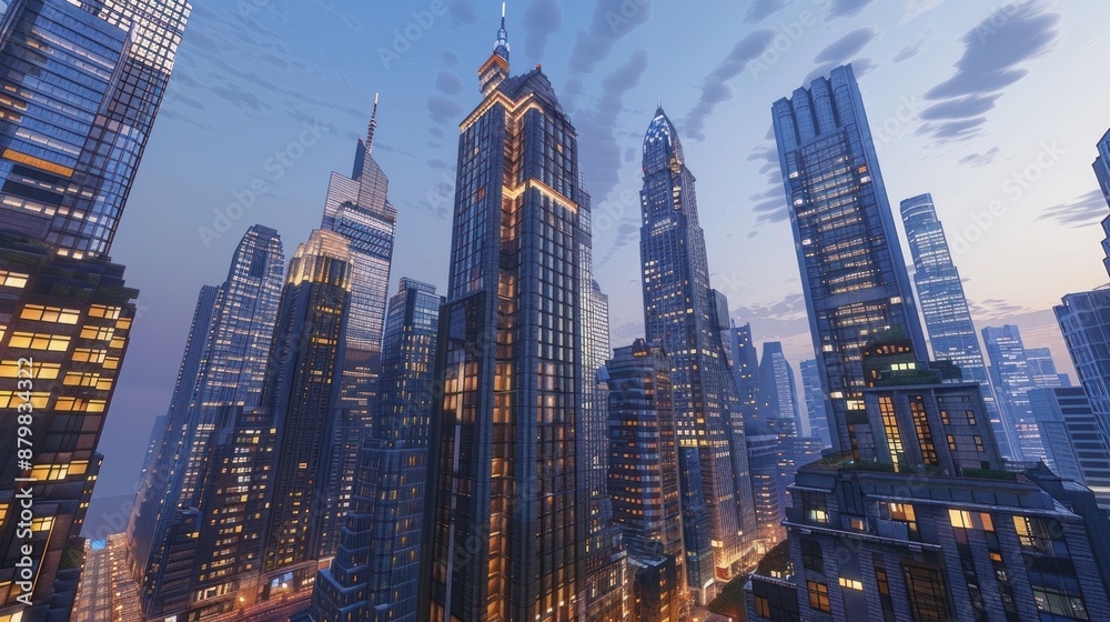 Obraz premium Cityscape at Dusk with Skyscrapers