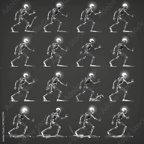 electric animation sprite sheet, 2d asset, black and white.generative ai