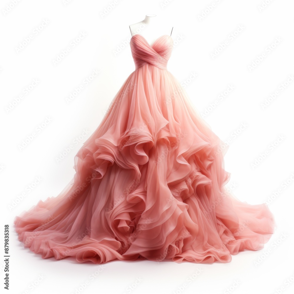 a beautiful pink-powder dress lies on a white background a beautiful pink-powder dress lies on a white background