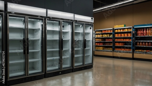 Empty space in a supermarket with fridges