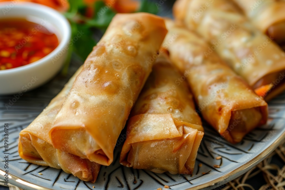 Mini spring rolls served with hoisin sauce Mini spring rolls served with hoisin sauce