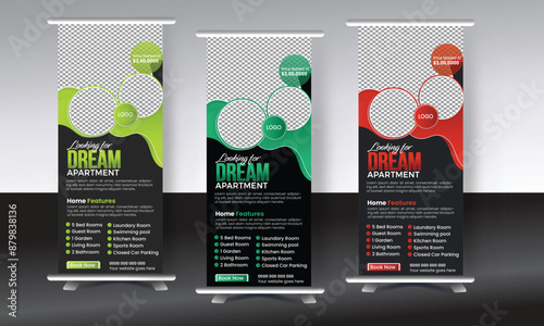 real estate roll up banner design template, creative modern simple pull up design for presentation.