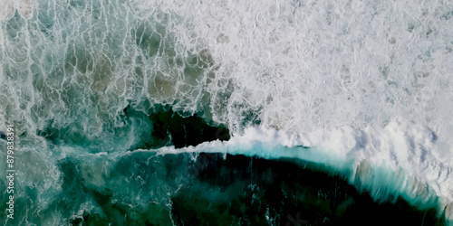 Sea wave top-view amazing power in nature