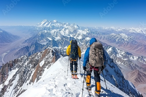 Wallpaper Mural Two Climbers Reach Mountain Peak in Snowy Landscape Torontodigital.ca