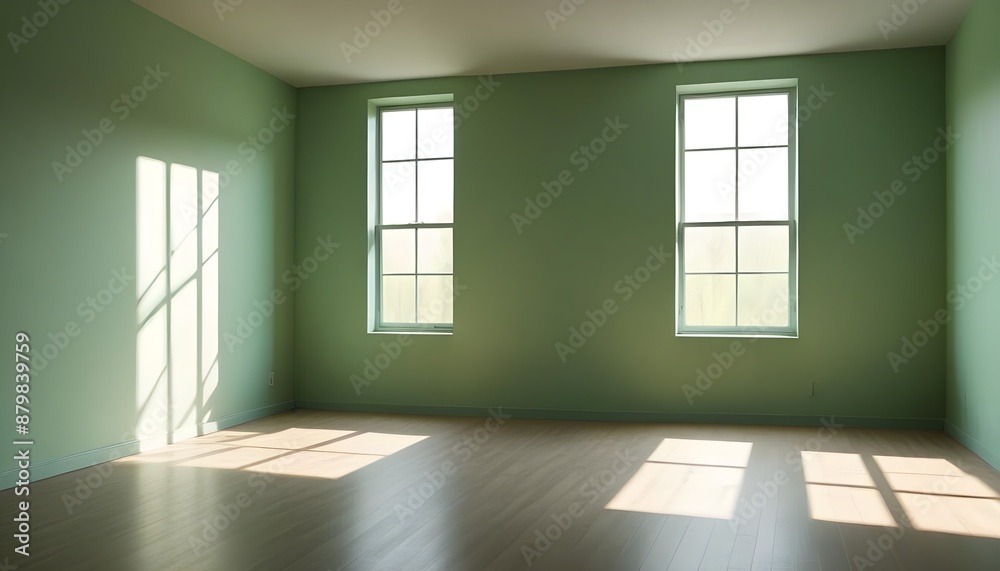 Obraz premium A green empty room with shadows of a window, empty wall background