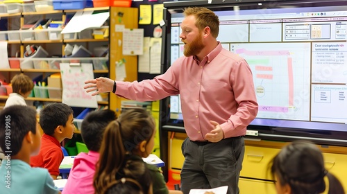 Teacher Instructing Students in a Modern Classroom Setting