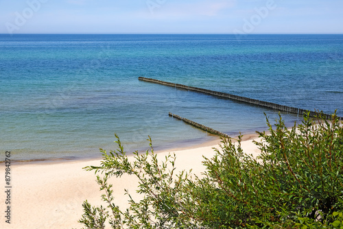 Cost of the Baltic Sea with plants on a dune in Ustronie Morskie, West Pomerania, Poland