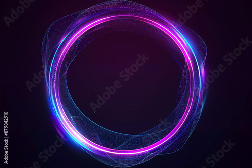 Blue and purple glowing circular ring on a black background. Creative digital tech circle on a dark background. 