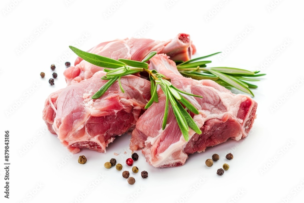 Raw pork legs displayed on a white surface Raw pork legs displayed on a white surface