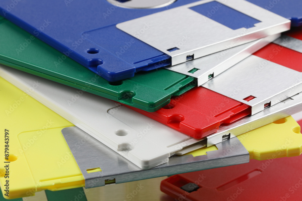 Stack of coloured floppy discs, 1,44 MB 3,5 inch Stack of coloured floppy discs, 1,44 MB 3,5 inch