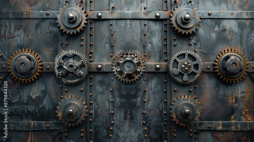 A metal door with a lot of gears on it. Generate AI image A metal door with a lot of gears on it. Generate AI image