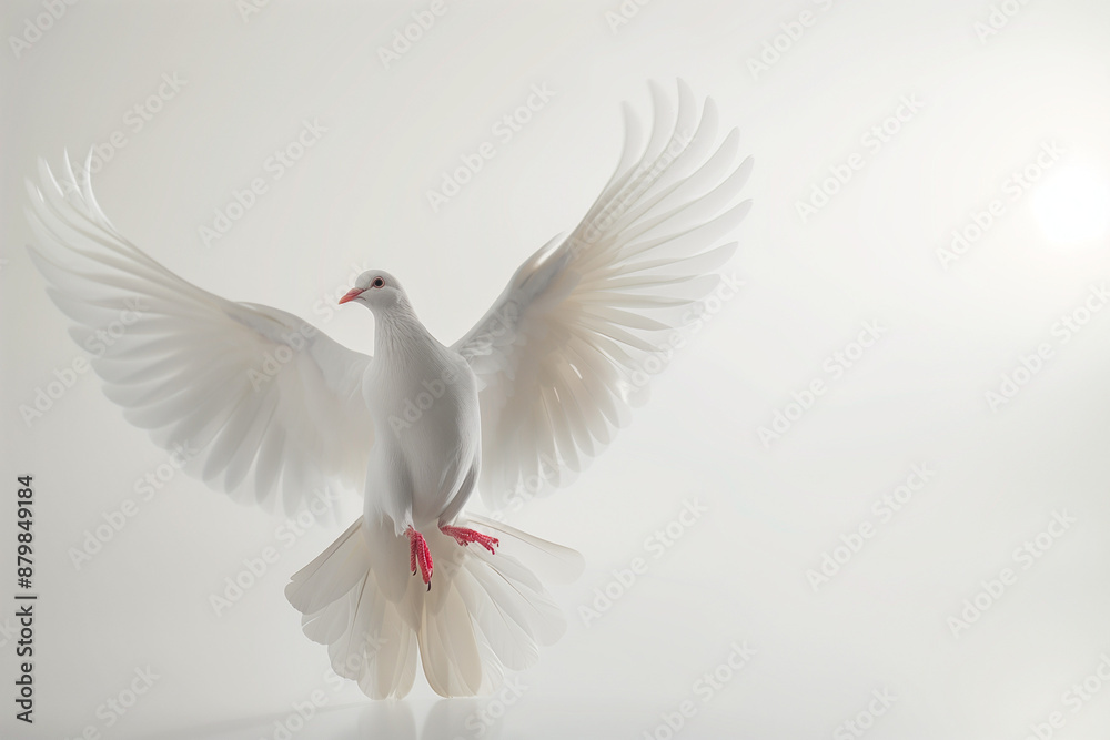 Obraz premium Cartoon dove on white background. White bird on white background. 