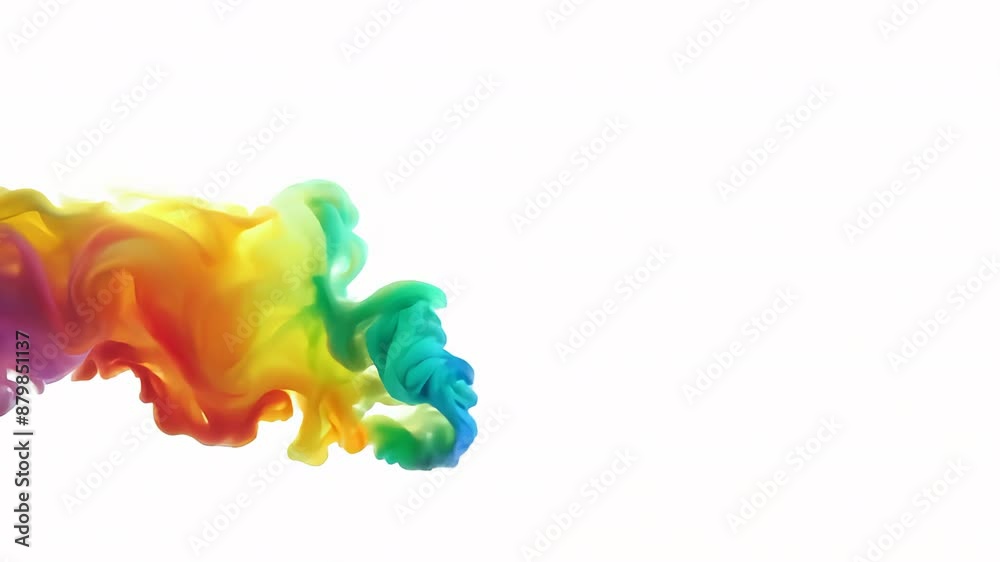 Colorful rainbow smoke steam on white background, clouds foggy overlay, abstract video background